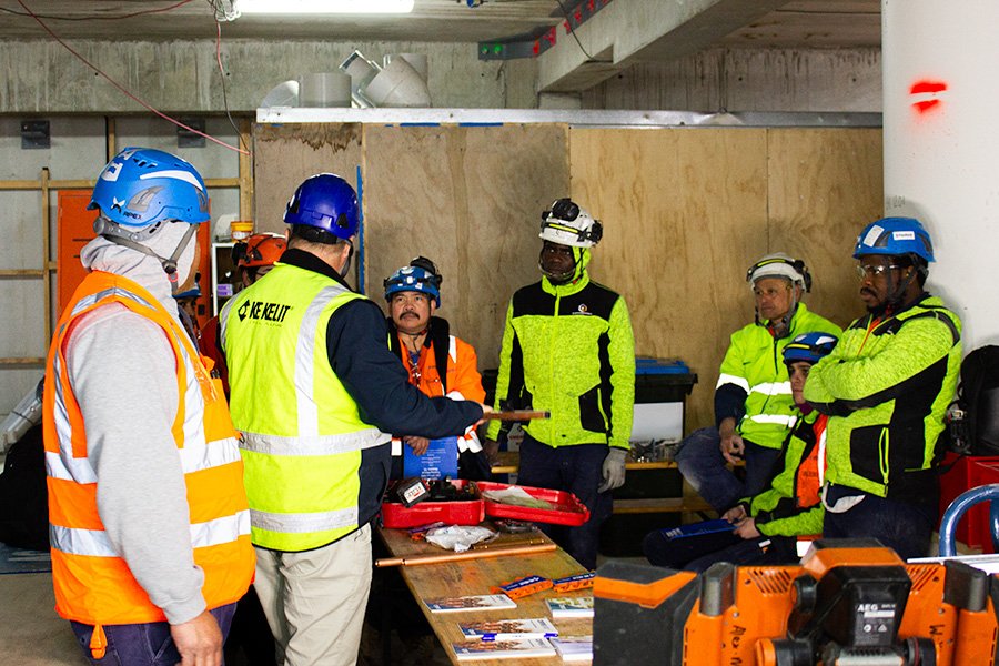 training-session Pre-project training for piping installation being completed with Territory Manager and Pipe Fitters on jobsite.