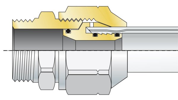 KELOX Multilayer piping system threaded fitting cross section.