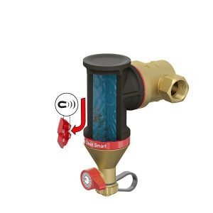 Flamco Clean Smart EcoPlus without insulation. This shows the magnet on the outside of the item that takes magnetic materials out of the water flow. When removing drag down.