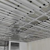 Climatefix-1 CLIMATEFIX ceiling heating and cooling suspended plaster ceiling constructions hung up on the ceiling space.